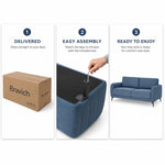 Brixton Blue Fabric Sofa Suite, Armchair, 2 Seater and 3 Seater Set, Linen Look with Solid Wood Frame