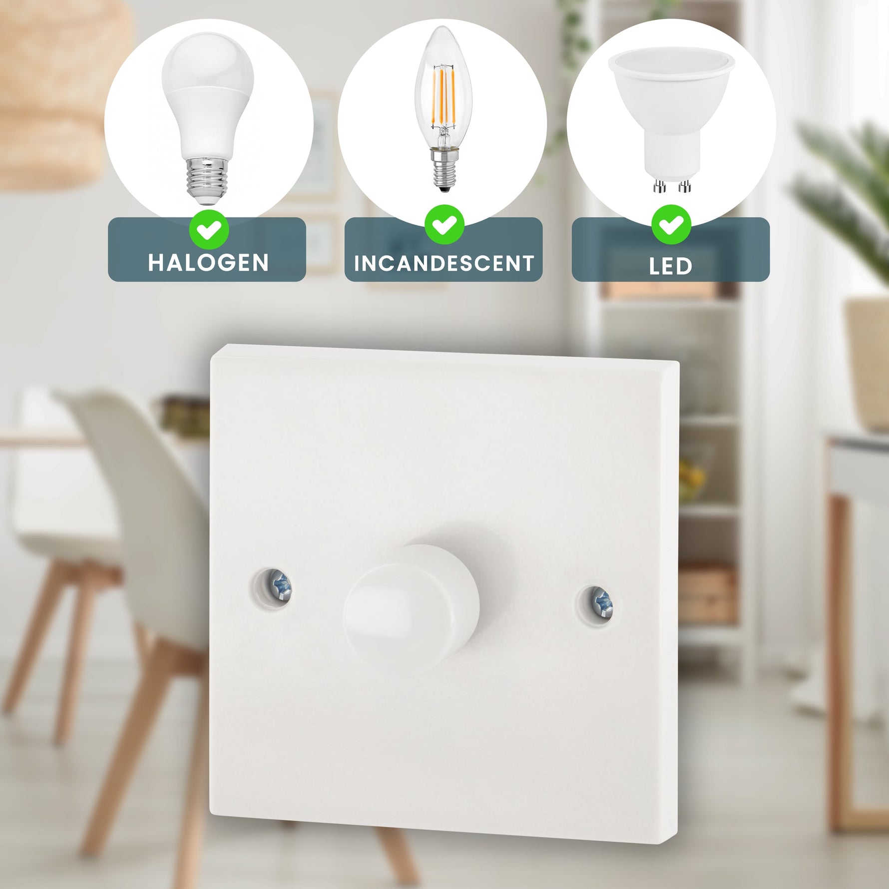 1 Gang 1 Way Dimmer Switch 400W - White - Bargainia.com - 