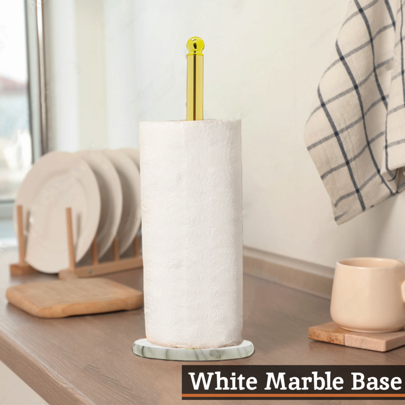 Delphine Gold Kitchen Roll Holder With Marble Base