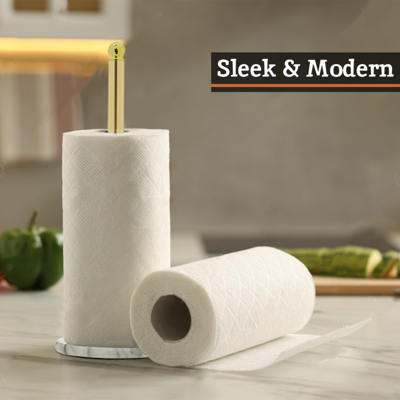 Delphine Gold Kitchen Roll Holder With Marble Base