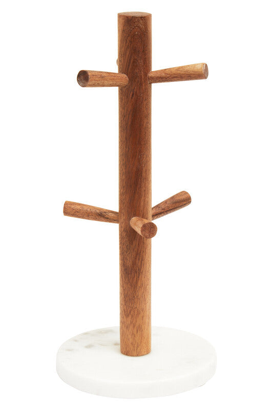 Monzaro Acacia Wood And White Marble Mug Tree