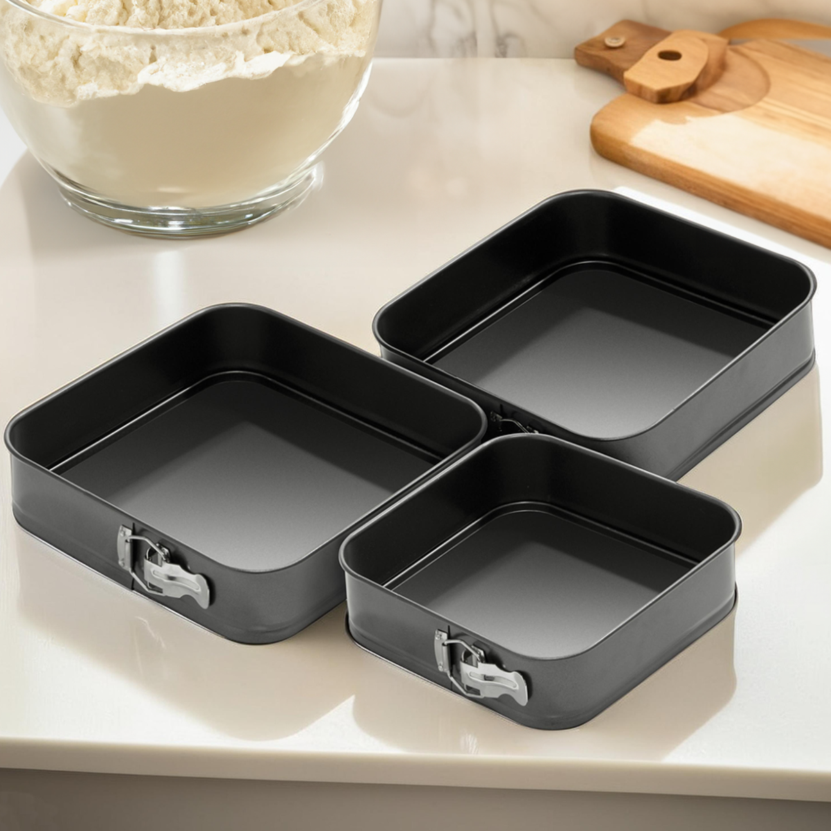 Mari Set Of 3 Spring Form Square Cake Tins
