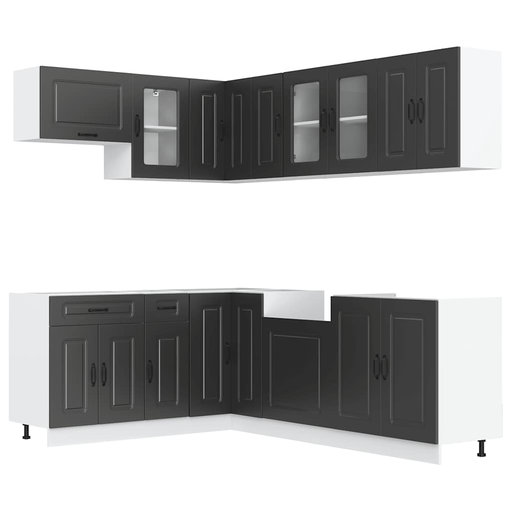 11 Piece Kitchen Cabinet Set Kalmar Black Engineered Wood - Bargainia.com - 