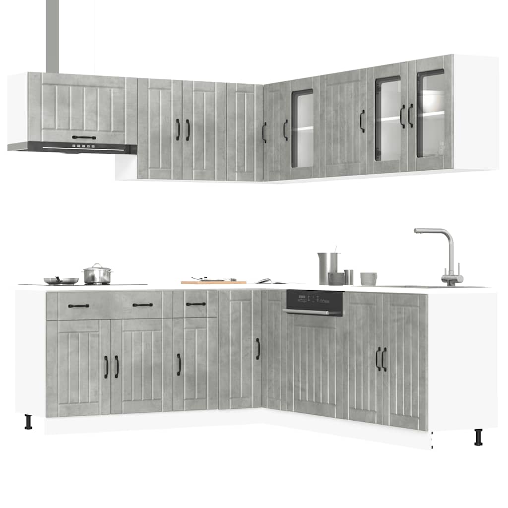11 Piece Kitchen Cabinet Set Lucca Concrete Grey Engineered Wood - Bargainia.com - 
