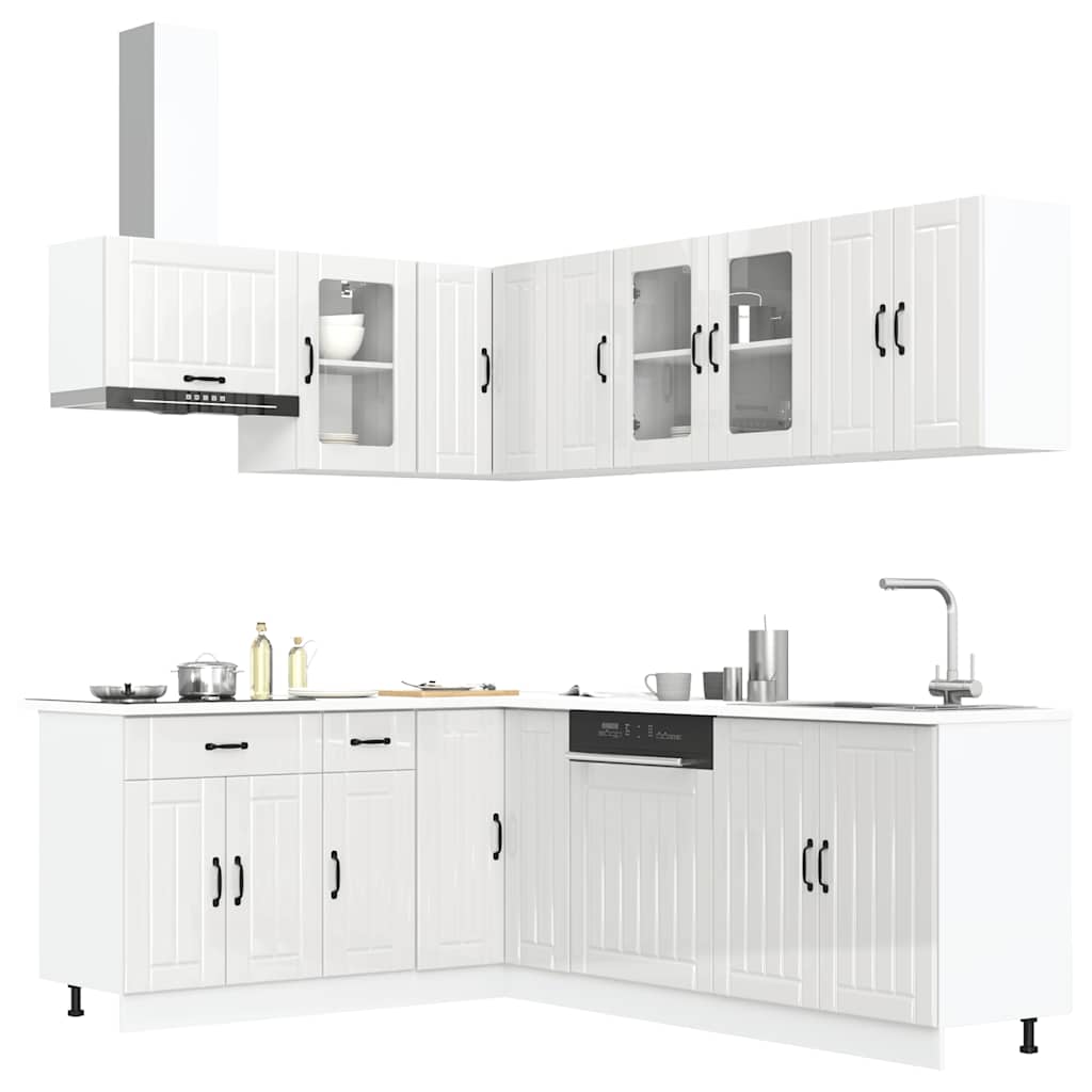 11 Piece Kitchen Cabinet Set Lucca Gloss White Engineered Wood - Bargainia.com - 