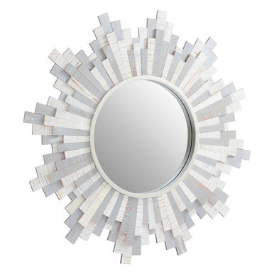 Sunburst Grey and White Wooden Wall Mirror