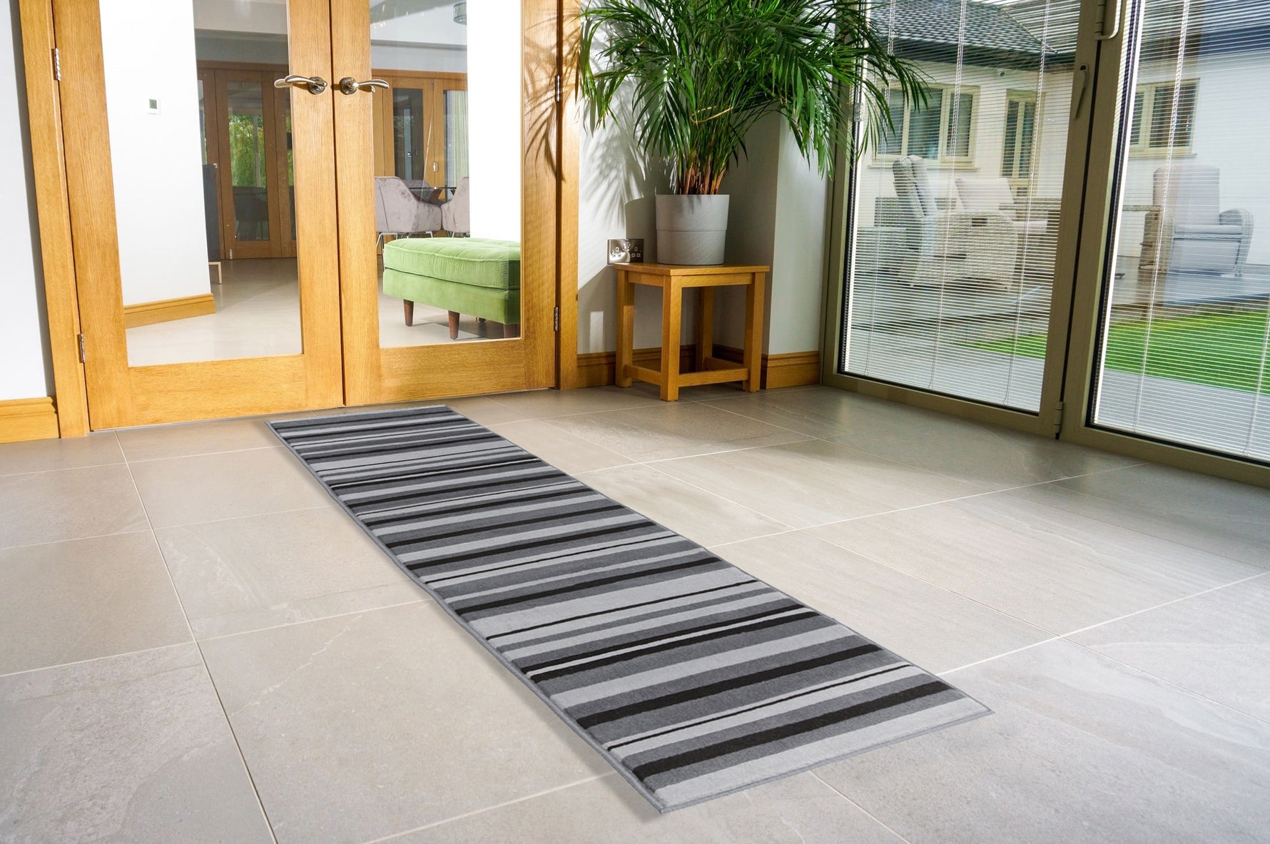 Grey Lines Striped Runner Rug | Hessian Backed Flexible Stair & Hallway Carpet Runner