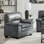 Oxford Faux Leather Armchair, Slate Grey Wipe Clean Accent Chair with Padded Arms and Solid Wood Frame