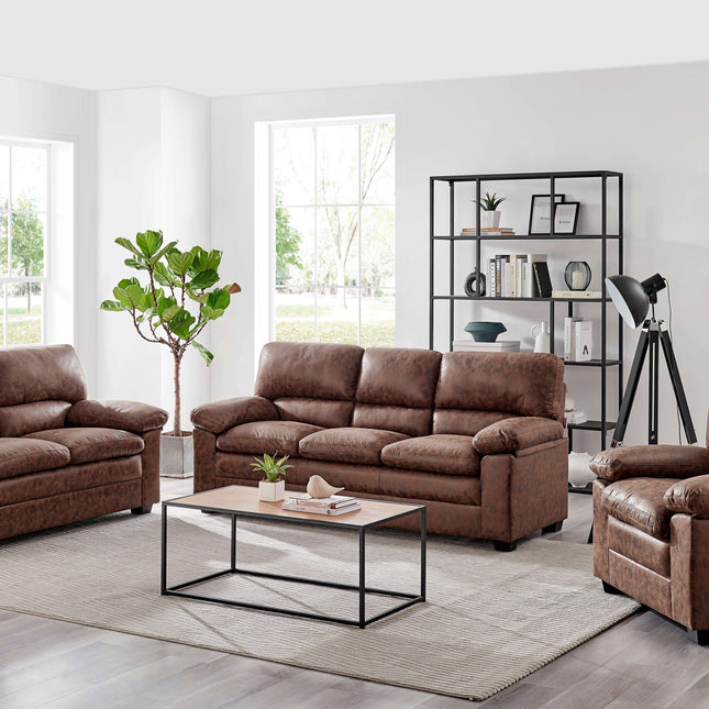 Oxford Bonded Faux Leather Sofa Suite Light Brown-Bargainia.com