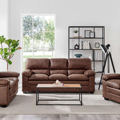 Oxford Bonded Faux Leather Sofa Suite Light Brown-Bargainia.com