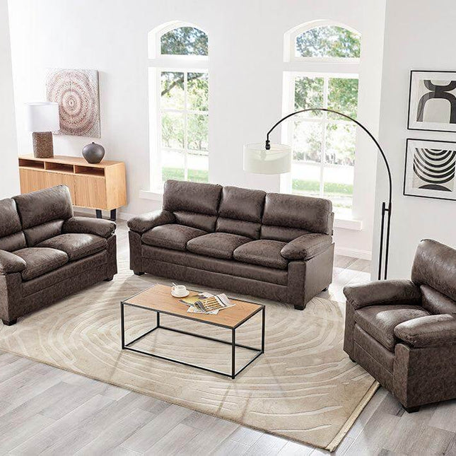 Oxford Bonded Faux Leather Sofa Suite - Chocolate Brown-Bargainia.com