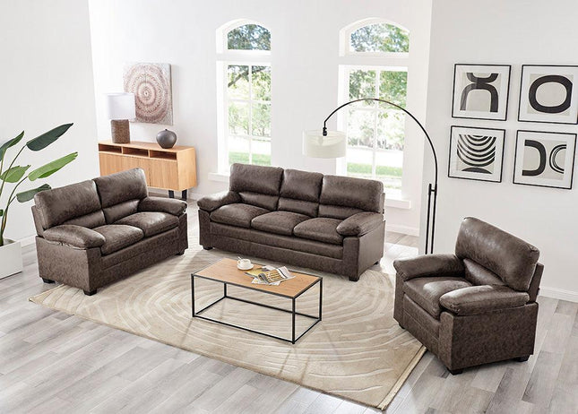 Oxford Bonded Faux Leather Sofa Suite - Chocolate Brown-Bargainia.com