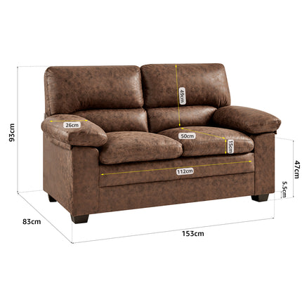 Oxford Bonded Faux Leather Sofa Suite - Walnut Brown-Bargainia.com