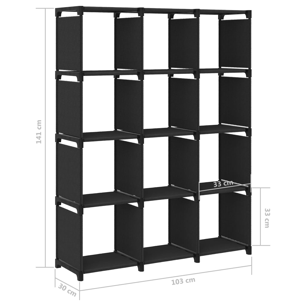 12 - Cube Display Shelf Black 103x30x141 cm Fabric - Bargainia.com - 8720286042717 - 322614