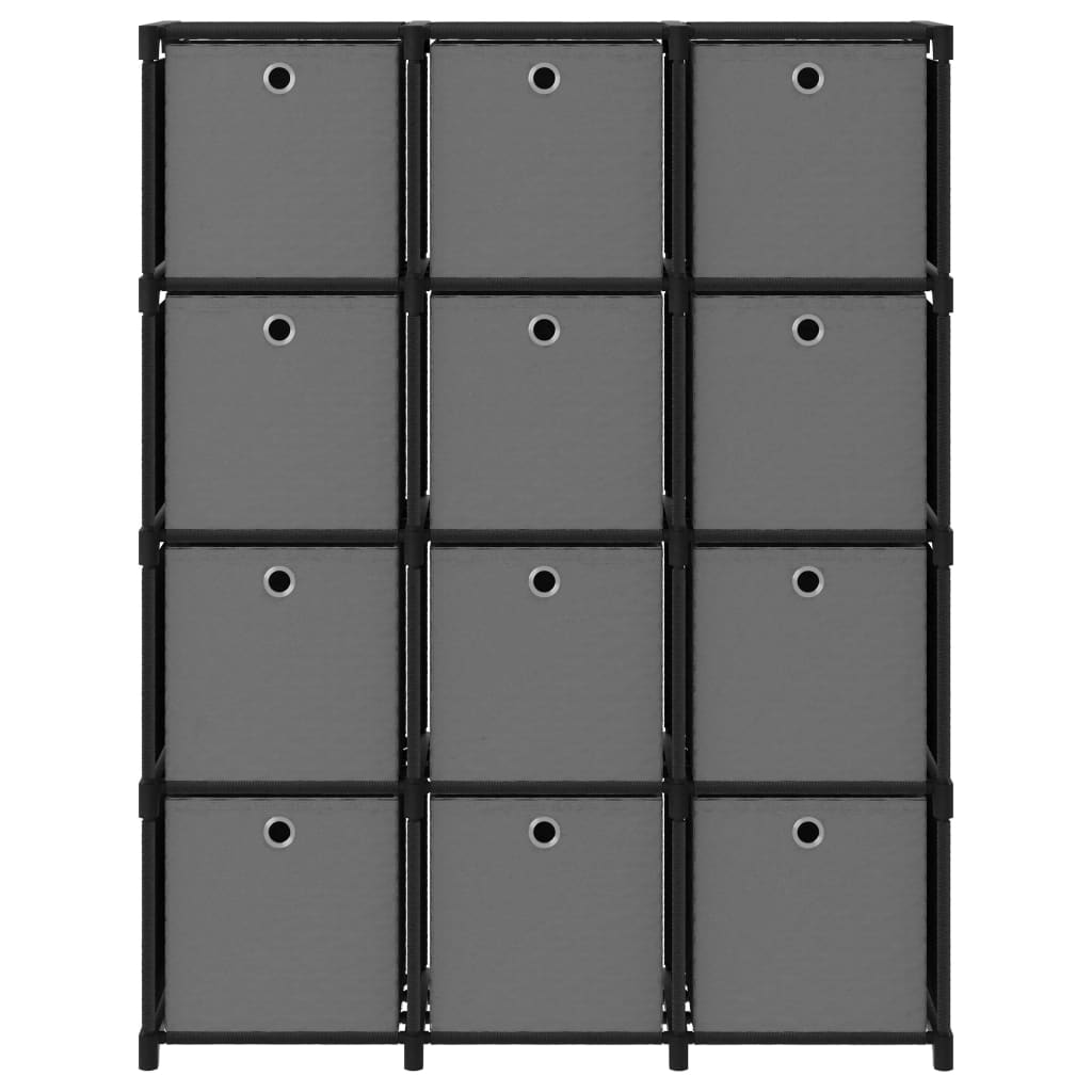 12 - Cube Display Shelf with Boxes Black 103x30x141 cm Fabric - Bargainia.com - 