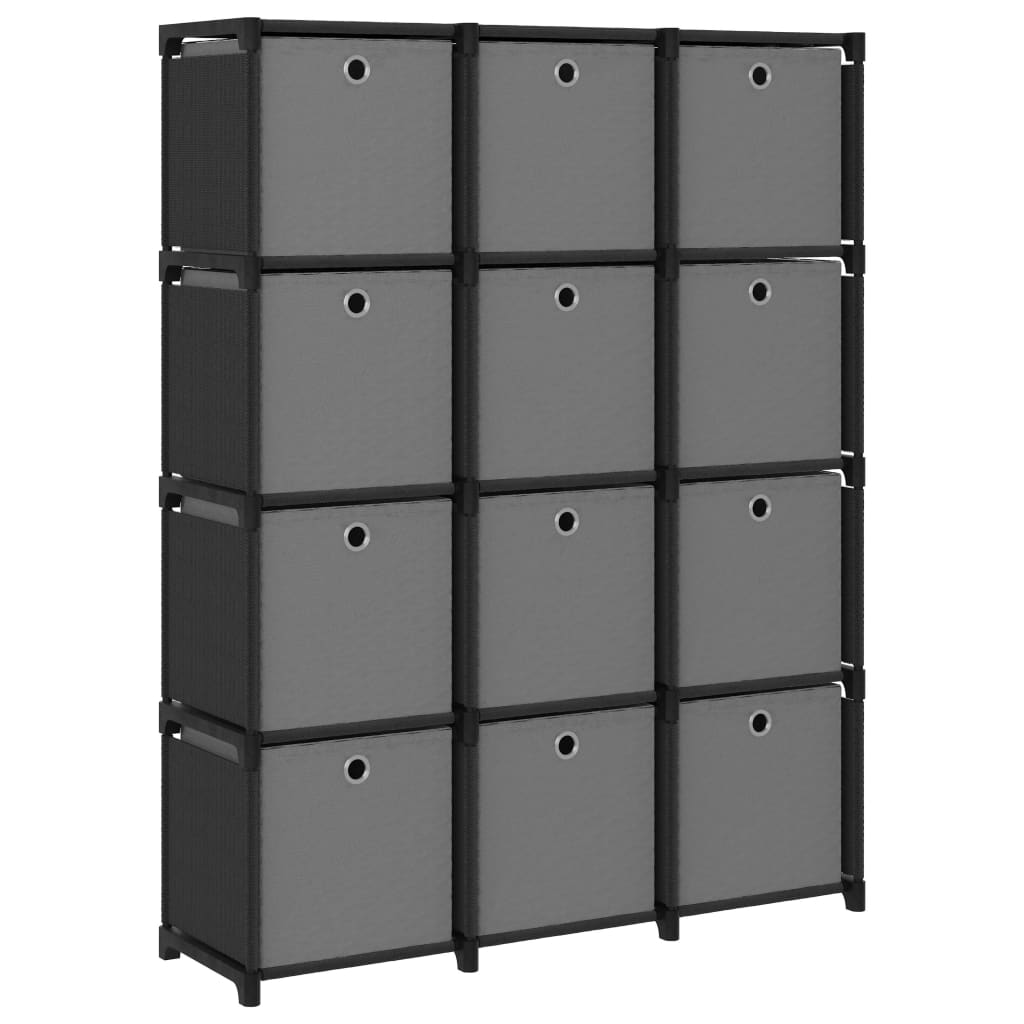 12 - Cube Display Shelf with Boxes Black 103x30x141 cm Fabric - Bargainia.com - 