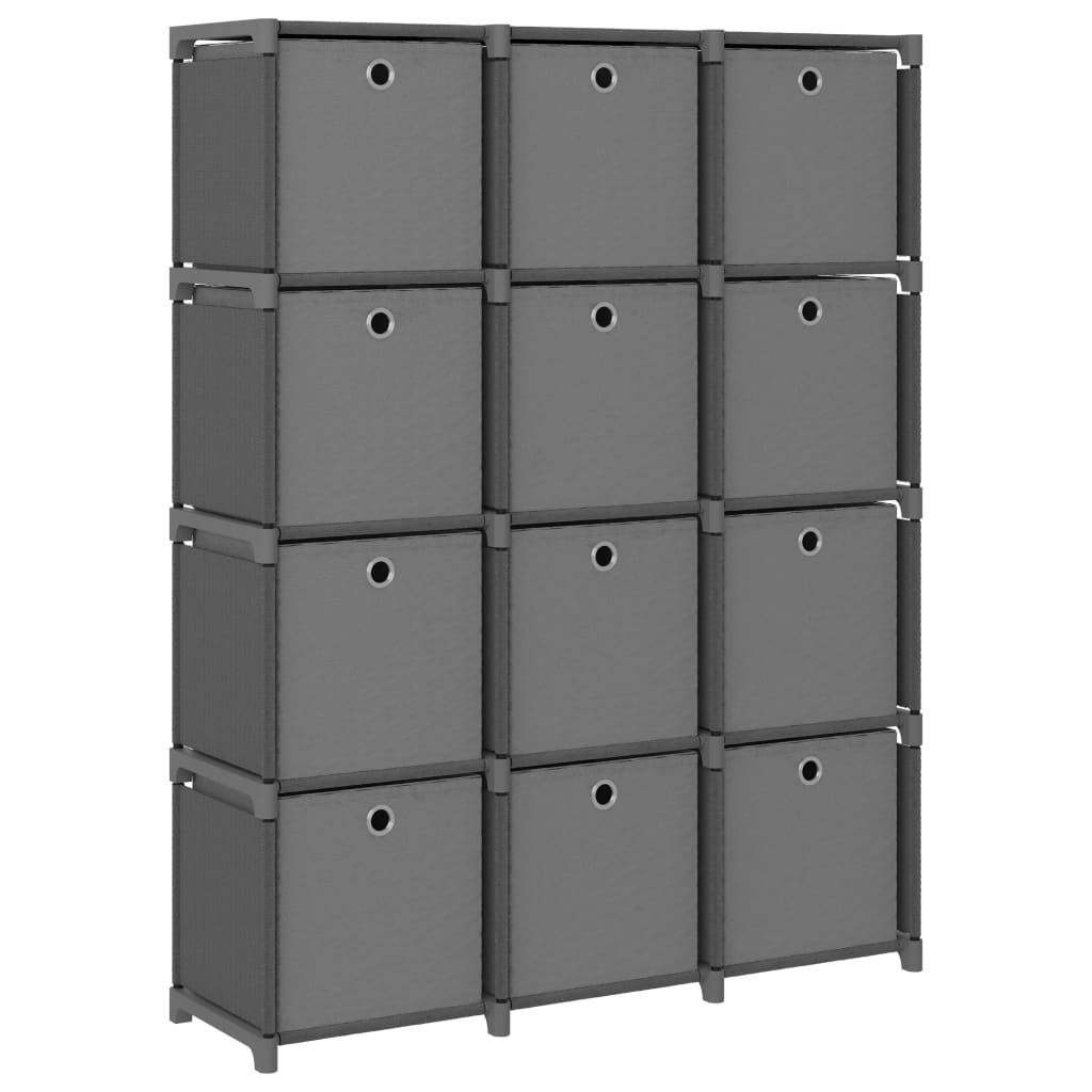 12 - Cube Display Shelf with Boxes Grey 103x30x141 cm Fabric - Bargainia.com - 8720286042748 - 322617