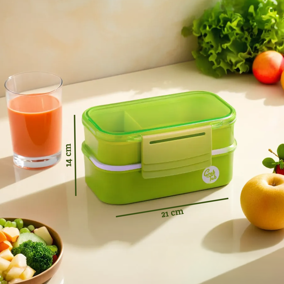 Grub Tub Green Lunch Box With Cutlery