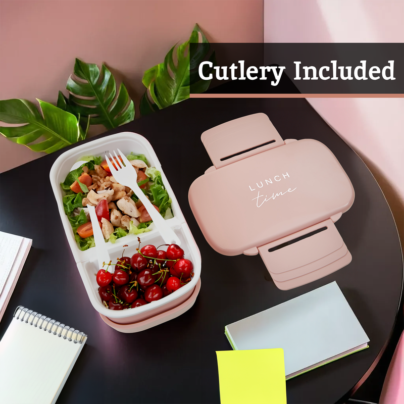 Grub Tub Light Pink Lunch Box With Cutlery