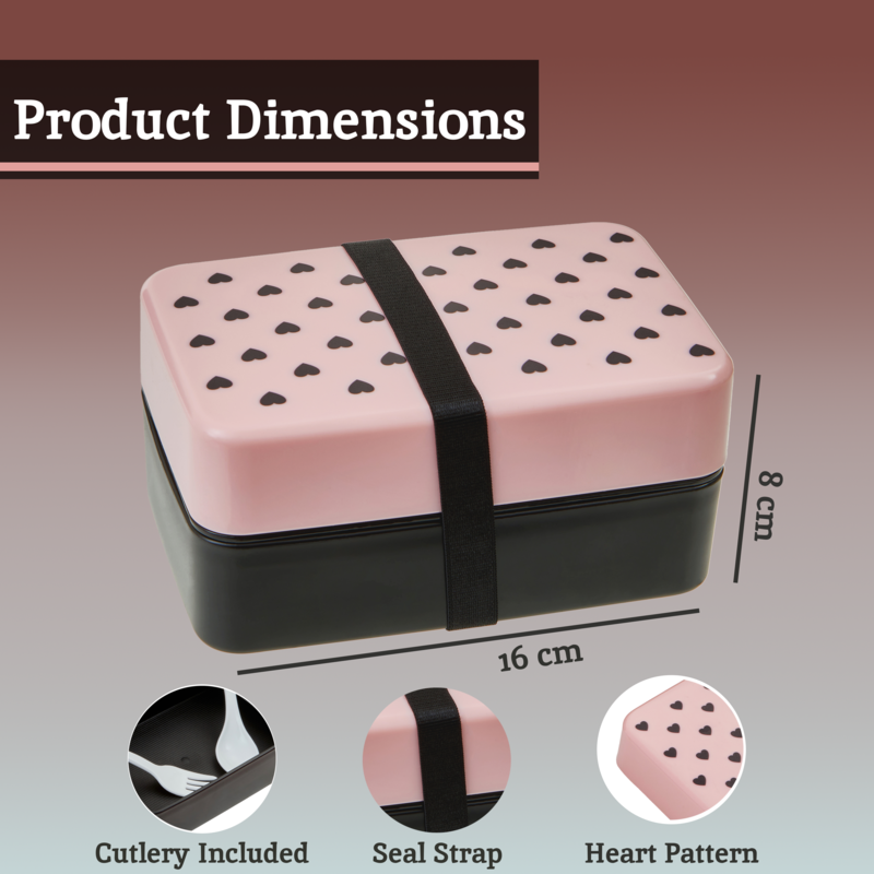 Grub Tub Light Pink Hearts Lunch Box With Cutlery