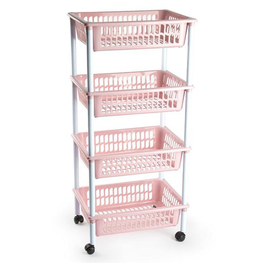 4 Tier Basket Pantry Storage Trolley - Pink-8414926464129-Bargainia.com
