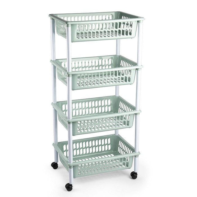 4 Tier Basket Pantry Storage Trolley - Sage Green-8414926464112-Bargainia.com