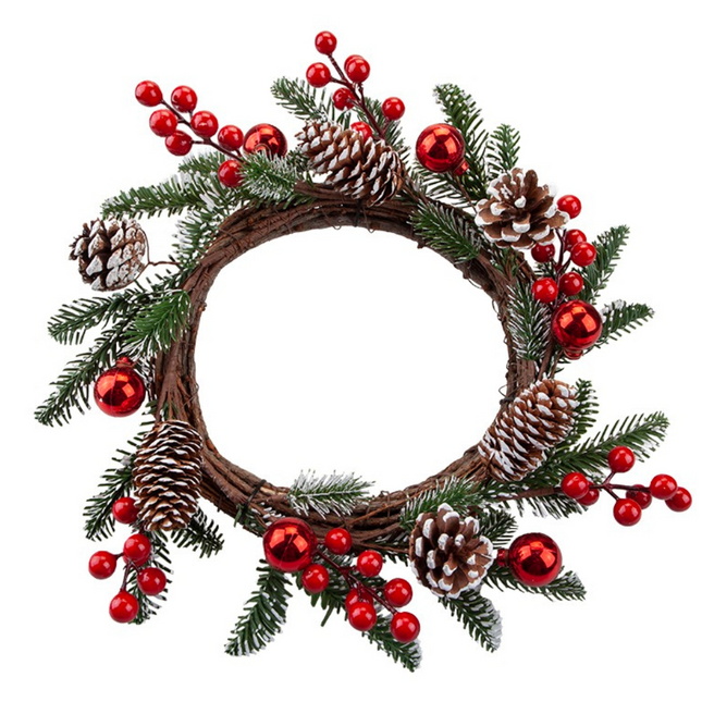 Frosted Christmas Berry Pine Ball Wreath - 35cm-5050565624338-Bargainia.com