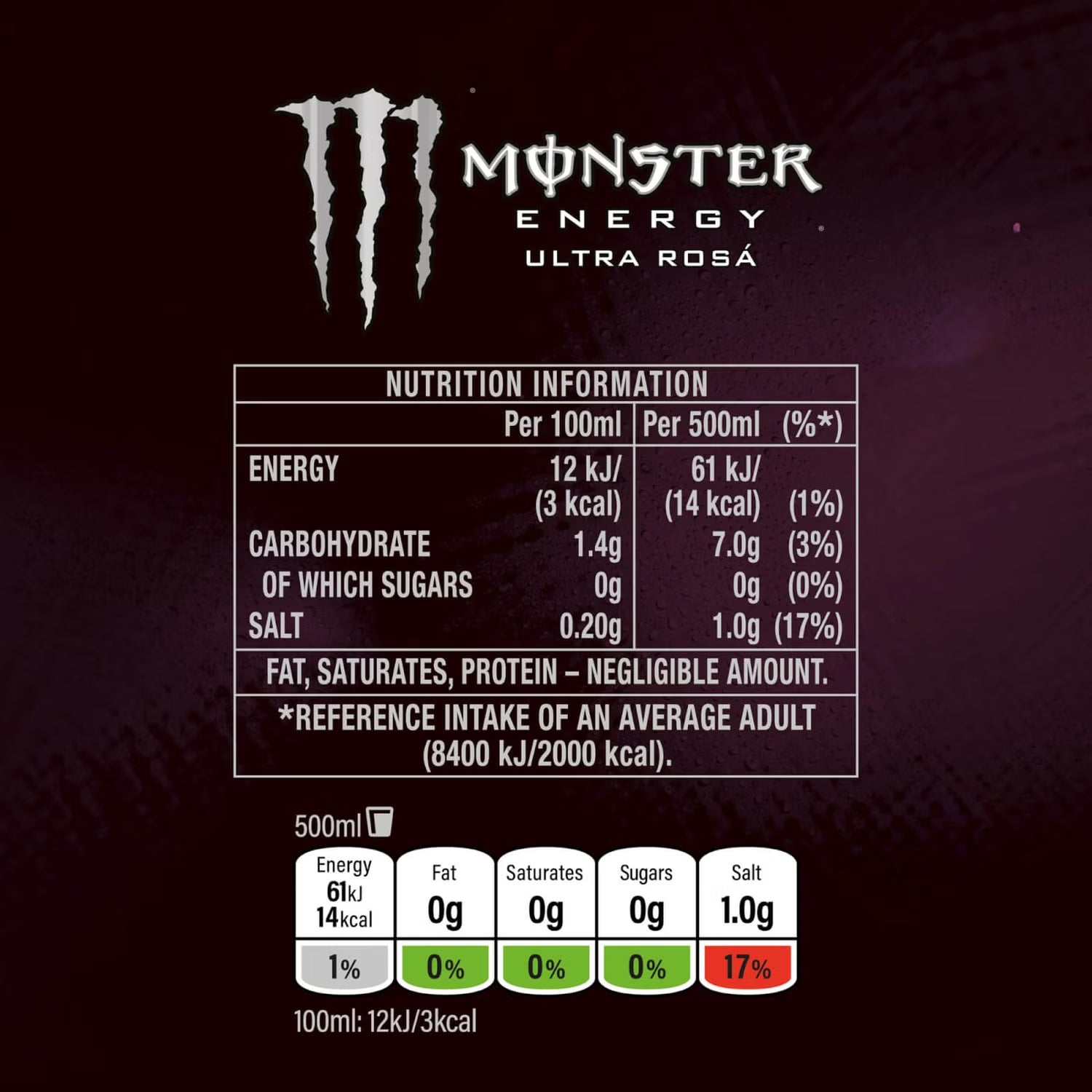 Monster Energy Drink - Ultra Rosa 12 x 500ml - Bargainia.com - 