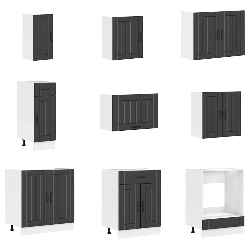 14 Piece Kitchen Cabinet Set Lucca Black Engineered Wood - Bargainia.com - 