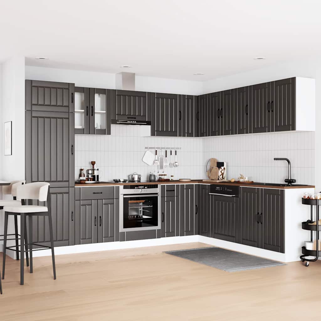 14 Piece Kitchen Cabinet Set Lucca Black Engineered Wood - Bargainia.com - 