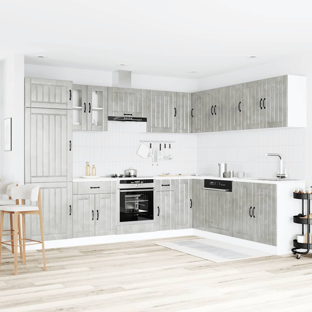 14 Piece Kitchen Cabinet Set Lucca Concrete Grey Engineered Wood - Bargainia.com - 