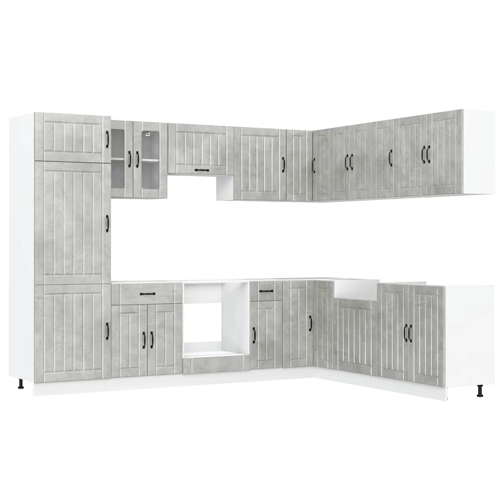 14 Piece Kitchen Cabinet Set Lucca Concrete Grey Engineered Wood - Bargainia.com - 