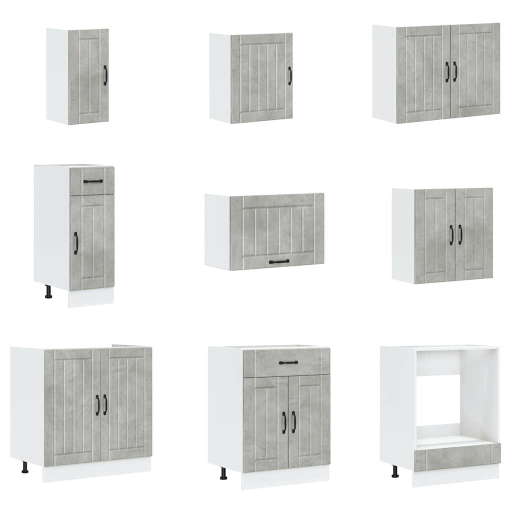 14 Piece Kitchen Cabinet Set Lucca Concrete Grey Engineered Wood - Bargainia.com - 