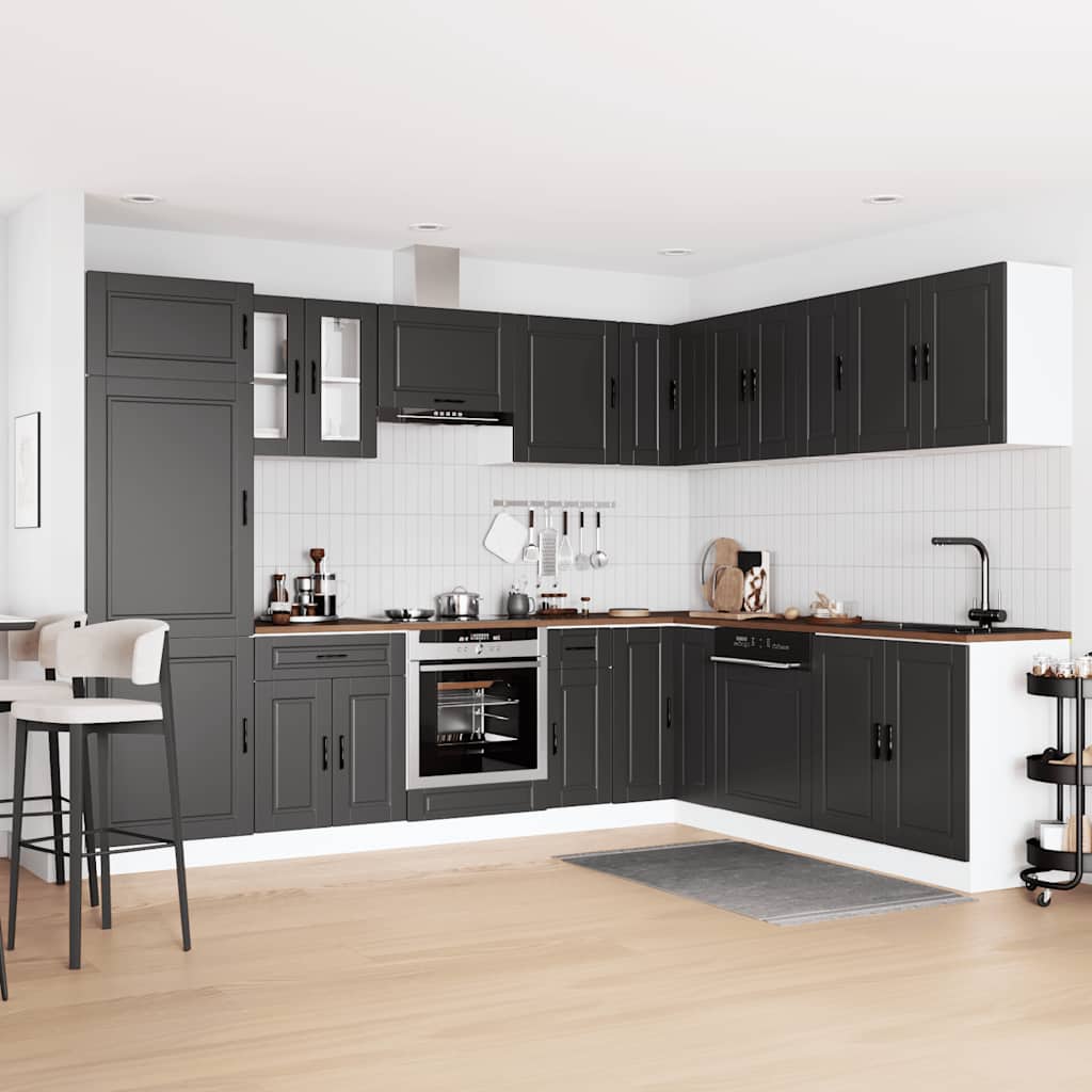 14 Piece Kitchen Cabinet Set Porto Black Engineered Wood - Bargainia.com - 