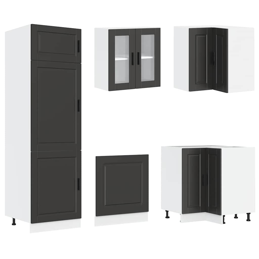 14 Piece Kitchen Cabinet Set Porto Black Engineered Wood - Bargainia.com - 