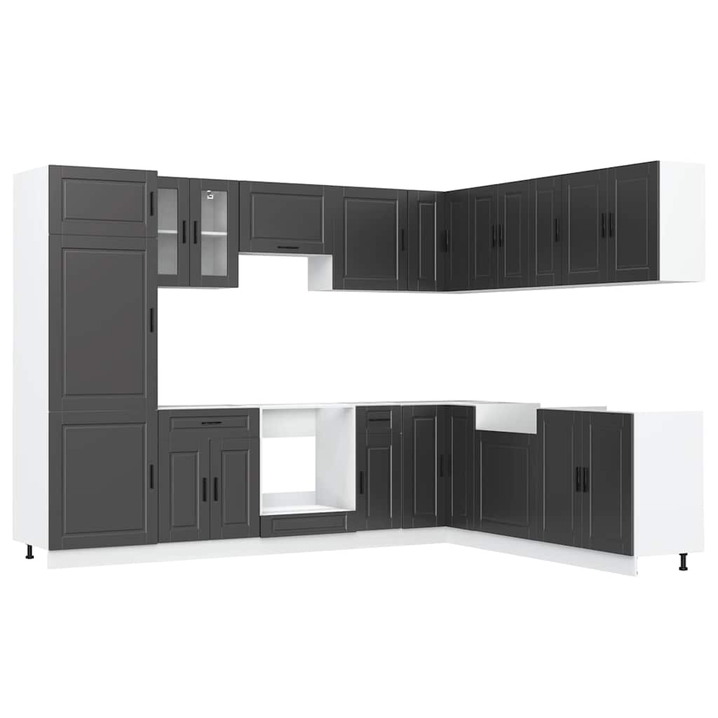 14 Piece Kitchen Cabinet Set Porto Black Engineered Wood - Bargainia.com - 