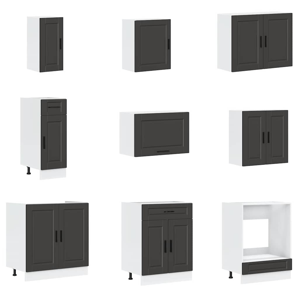 14 Piece Kitchen Cabinet Set Porto Black Engineered Wood - Bargainia.com - 