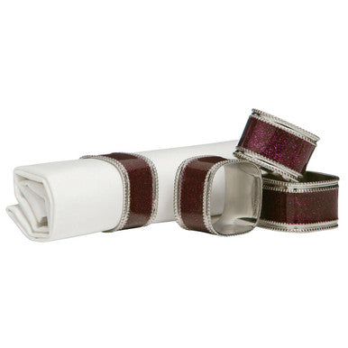 Set Of Four Purple Glitter Napkin Rings