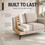 Brixton Cream Fabric Sofa Suite, Armchair, 2 Seater and 3 Seater Set, Linen Look with Solid Wood Frame