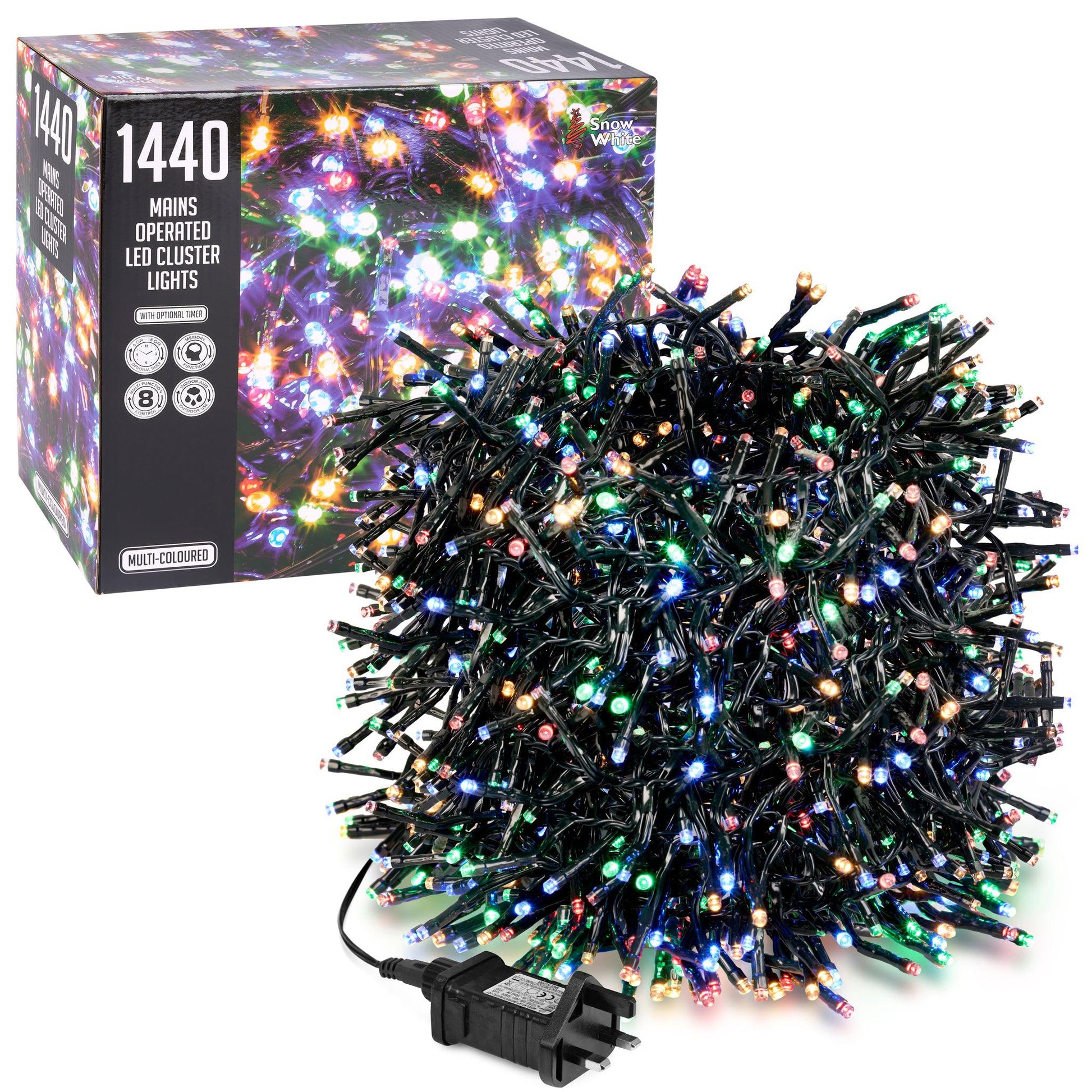 1440 LED Cluster Lights Indoor/Outdoor - Multi Colour - 18m Lighting Clearance