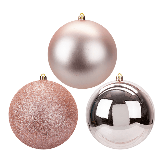 Christmas Baubles Large Rose Gold 3 Pack 12cm