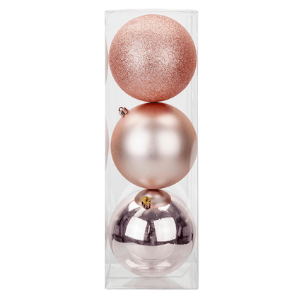 Christmas Baubles Large Rose Gold 3 Pack 12cm