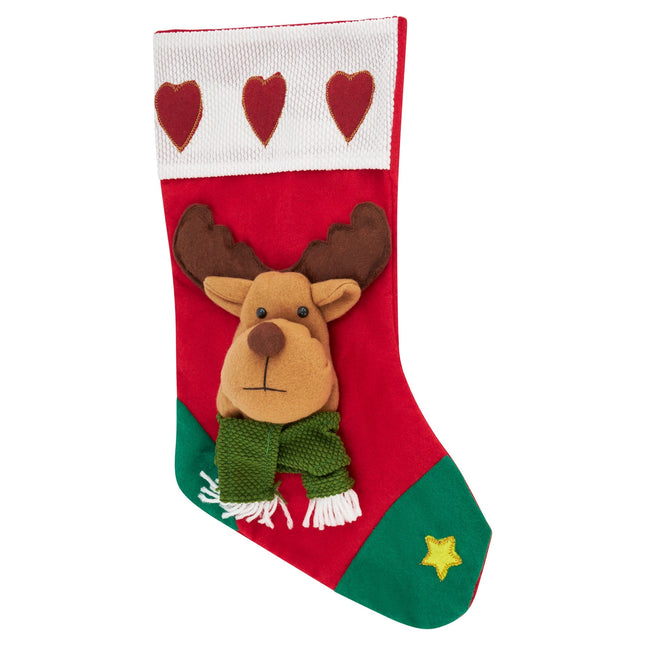 18'' 3D Plush Christmas Stocking - Deer-5025301829704-Bargainia.com