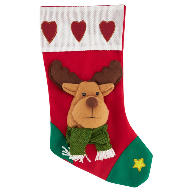 18'' 3D Plush Christmas Stocking - Deer-5025301829704-Bargainia.com