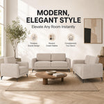 Brixton Cream Fabric Sofa Suite, Armchair, 2 Seater and 3 Seater Set, Linen Look with Solid Wood Frame