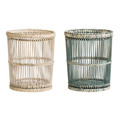 Ezell Rattan and Bamboo Grey Washed Waste Paper Bin