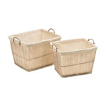 Ezell Rattan and Bamboo White Washed Set Of 2 Storage Baskets