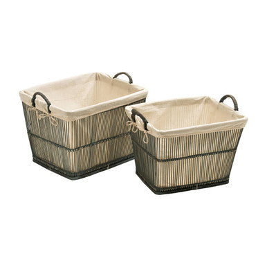 Ezell Washed Grey Rattan and Bamboo Set Of 2 Storage Baskets