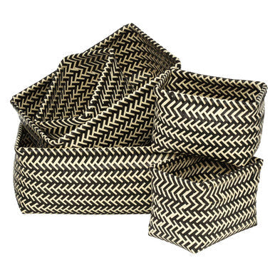 Nautical Set Of Five Black And White Woven Storage Baskets