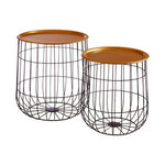 Hege Set Of 2 Brass Finish Top and Black Wire Side Tables